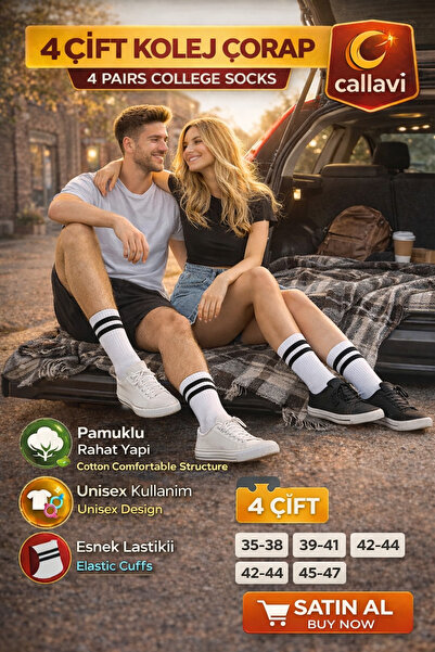 CALLAVI unisex çizgili kolej çorap 4 çift