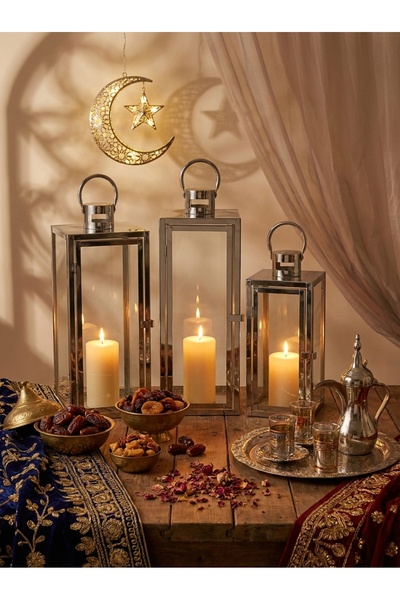 Living طقم فوانيس رمضان فضي 3 قطع