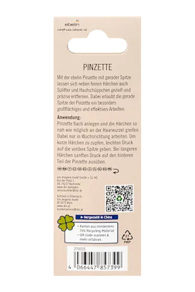 Ebelin Eyebrow Tweezers Straight Tip Stainless Steel Precision Tweezers Hair Removal Germany Brand