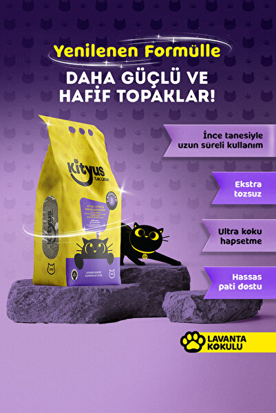 Kityus İnce Taneli Tozsuz, Topaklanan Lavanta Kokulu Bentonit Kedi Kumu 10Kg