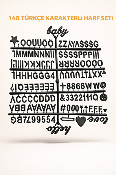 fikirstore Mesaj Panosu Için Yedek Siyah Renk Harf Seti Emojili Simgeli Ve No...