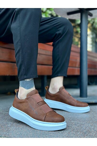 BOA BA0307 حذاء رجالي سميك عالي النعل بشريط مزدوج باللون الأبيض الداكن