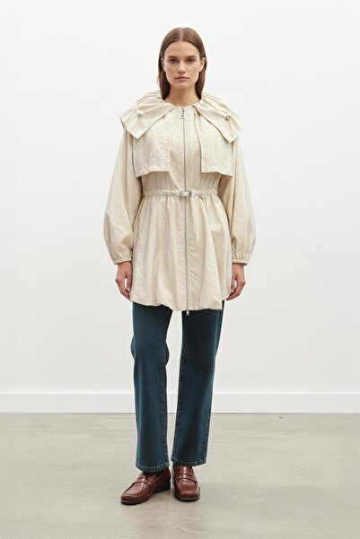 Soul Women's Balloon Sleeve Detailed Belted Short Trenchcoat-32450Trc - Beige