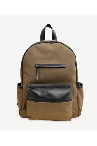 Yargıcı Canvas Backpack with Leather Pocket Detail