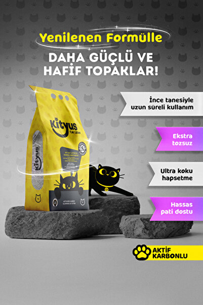 Kityus Ekstra Topaklanan, Ince Taneli, Tozsuz, Aktif Karbonlu Bentonit Kedi K...