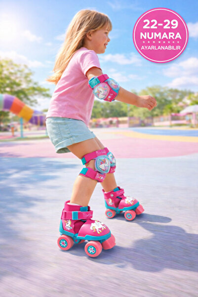 TOYFEST Unicorn 4-Wheel Roller Skates Set with Bag, Knee Pads and Elbow Pads