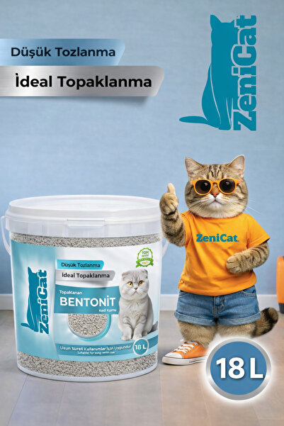 ZeniCat Naturel Bentonit Kedi Kumu 18 Lt – Kokusuz, %100 Doğal, Toz Oranı Aza...