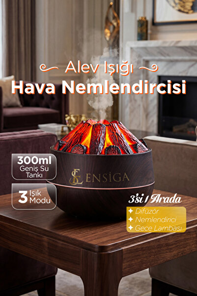 EN SİGA Ahşap Odun Ateşi Tasarımlı Hava Nemlendirici-Buhar Makinası-Aroma Dif...