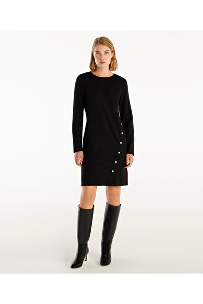 Yargıcı Düğme Detaylı Uzun Kollu Bisiklet Yaka Kısa Elbise