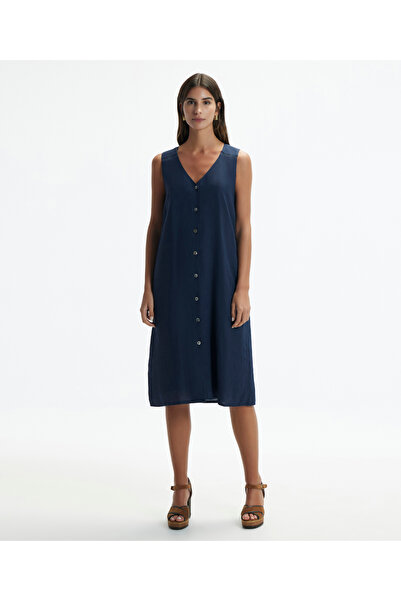 Yargıcı V Yaka Kolsuz Diz Altı Elbise