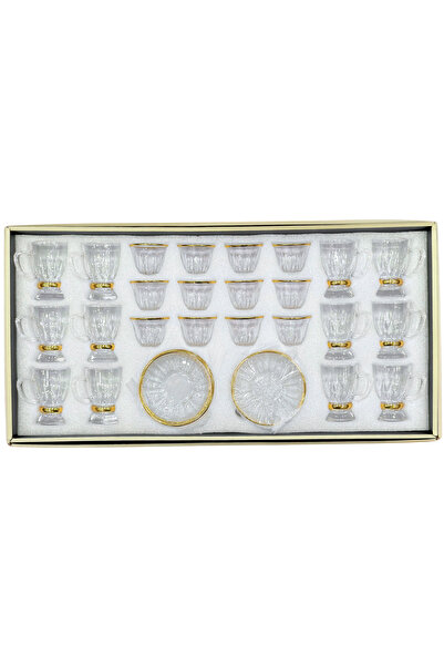 ALQANNAS Crystal tea glasses + coffee cups set, 36 pieces, gold trim