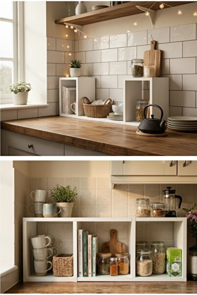 Cansumobilya Çok amaçlı tezgah üstü ayarlanabilir beyaz Raf