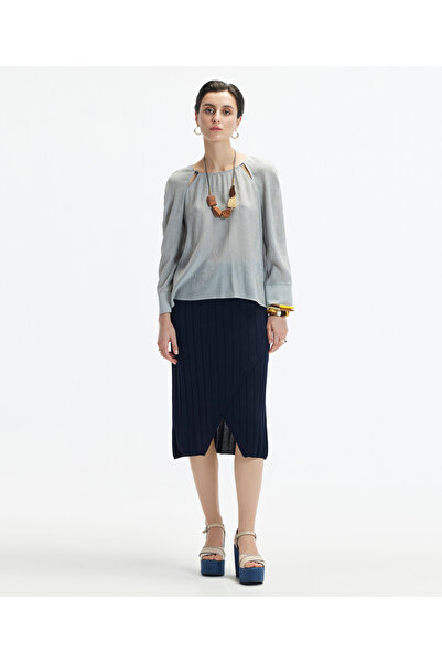 Yargıcı Yırtmaçlı Dizaltı Triko Etek