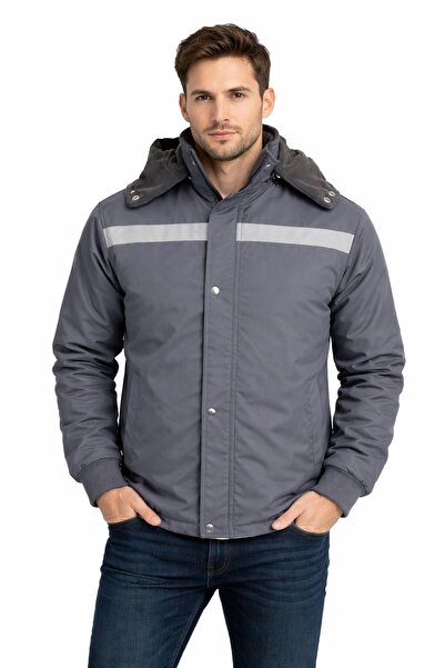 Çamdalı İş Elbiseleri بونديت معطف عمل بقلنسوة من الصوف الرمادي العاكس من بونديت