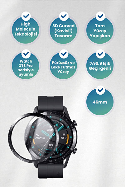 BLUEO واقي شاشة من الغراء المنحني ثلاثي الأبعاد متوافق مع ساعة هواوي GT3 مقاس...