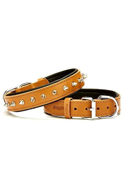Doggie Comfort Deri Çivili Köpek Boyun Tasması Medium Camel 3x42-50 Cm