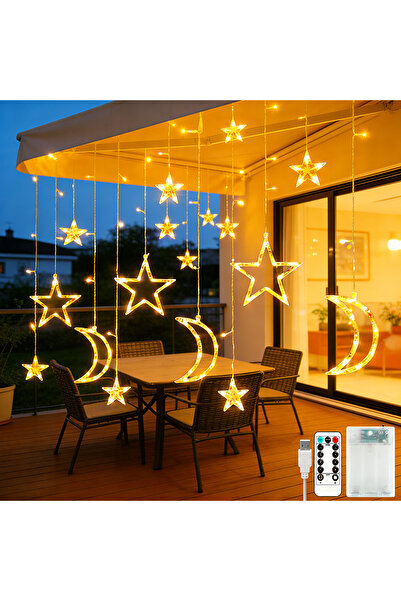 Generic Ramadan Lights Curtain Lights: 8-Mode LED Star-Moon String Lights – P...