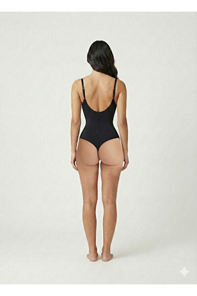 gymhams Black Premium Thong Corset Bodysuit – Firming, Non-Marking, Tummy Fla...