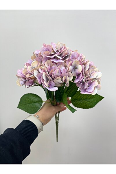 KOZALILAR Yapay Çiçek Pastel Lila Islak Dokulu 5 Dallı Ortanca