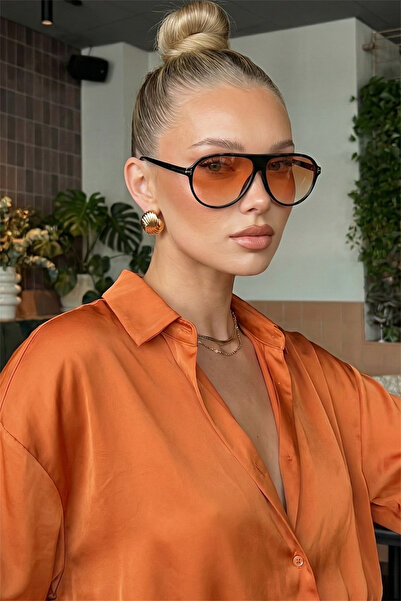 Eyesofia Clara Unisex Vintage Black Framed Orange Sunglasses
