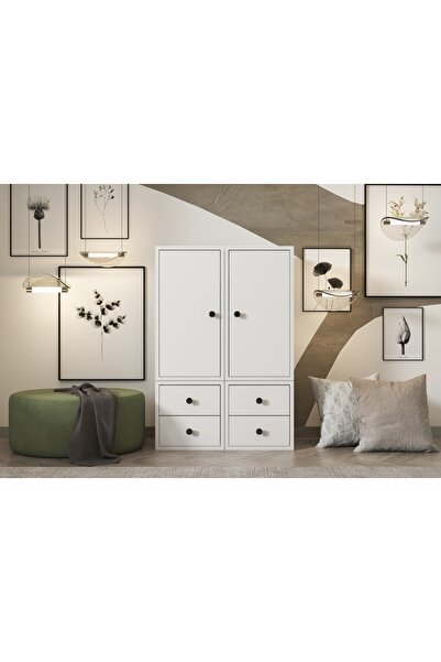 Nettrends Kapaklı Çekmeceli Çok Amaçlı Dolap Beyaz 65cm ÇA-D-1020-Ç