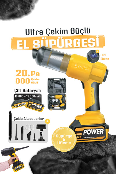 EN SİGA Ultra Çekim Güçlü Çantalı Araç Temizleme Süpürgesi 25.000mAh | Çift B...