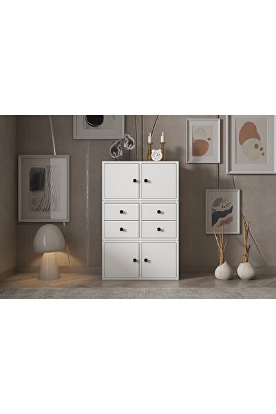 Nettrends Kapakli Çekmeceli Çok Amaçli Dolap Beyaz 65 Cm Ça-d-1018-ç
