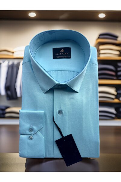 elitpark Turkuaz Düz Renk Pamuklu Erkek Gömlek