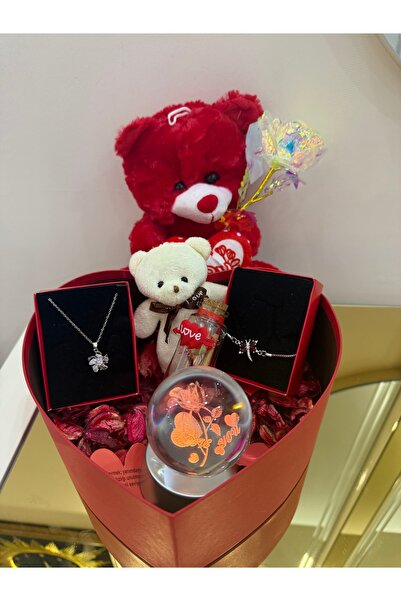 SUMMER GIFT Sevgiliye Özel Kalpli Kutu- 2 Adet Ayıcık - Kararmaz Çelik Kolye ...