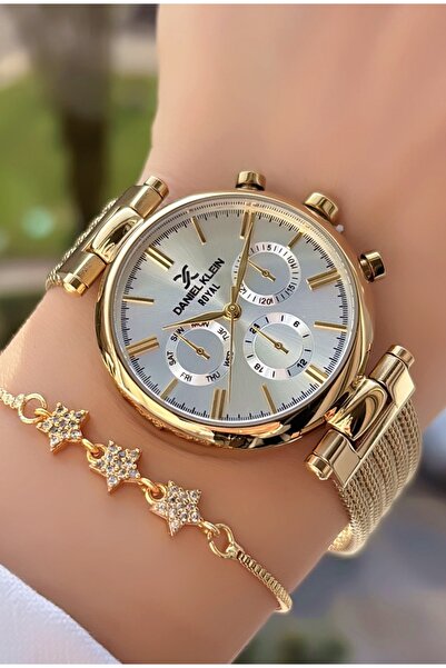 Daniel Klein Orijinal Kadın Kol Saati Gold Renk Hasır Çelik Kordon Bileklik H...