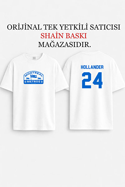 AYDESİGN تي شيرت هولاندر 24 هيتيد ريفالري مطبوع برقبة دائرية ووجهين باللون ال...