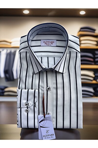 elitpark Pamuklu Çizgili Siyah-Beyaz Erkek Gömlek