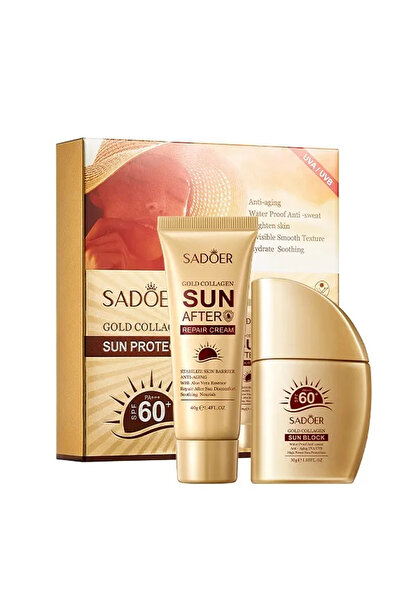 SADOER مجموعة وقاية من الشمس بالكولاجين الذهبي بعامل حماية SPF60+ PA+++، كريم...