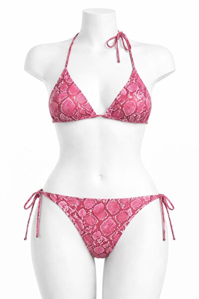VAJESTO Women's Dark Pink Python Pattern Triangle Bikini Set Lycra Stretchy S...