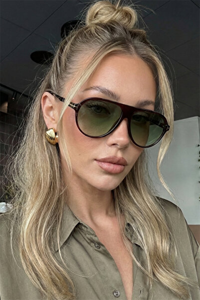 Eyesofia Clara Unisex Vintage Brown Framed Green Sunglasses