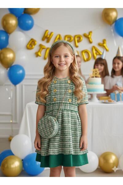 Hilal Akıncı Kids Kız Çocuk Chanel Kumaş Gold Düğmeli Etek Içi Astarlı Tütülü...