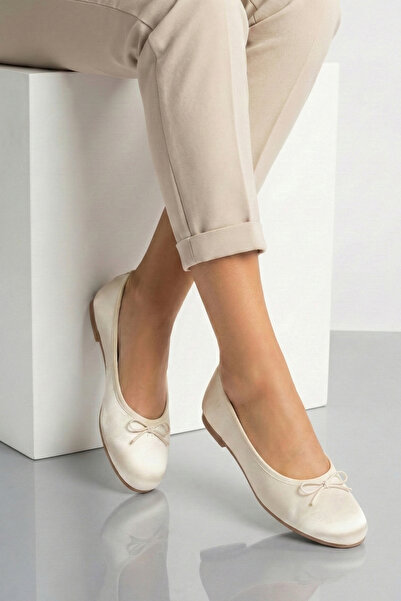 StWenn Women's Cream Satin Ballerina Shoes with Bow Detail, Stylish Daily and...