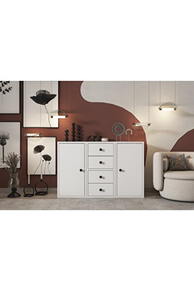 Nettrends Kapakli Çekmeceli Çok Amaçli Dolap Beyaz 97 cm ÇA-D-1039-Ç
