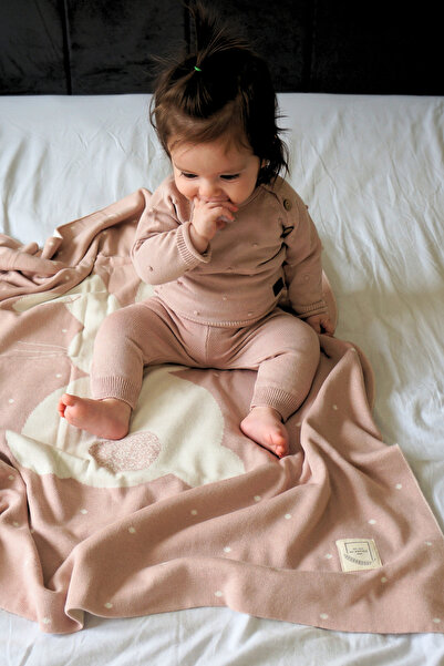 Miespiga Tavşan Desenli Pamuk Triko Bebek Battaniyesi Chinchilla Gül Kurusu 8...