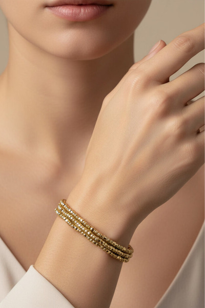 BHR AKSESUAR سوار ذهبي مرن من ثلاث صفوف من نوع دوريكا