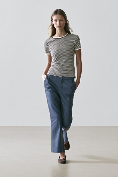 Massimo Dutti Mumlu görünümlü İspanyol paça crop fit pantolon