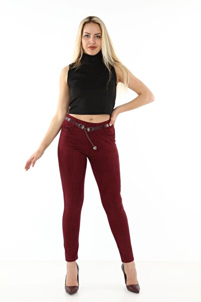 modayız Pants with Plaid and Belt L1-1695