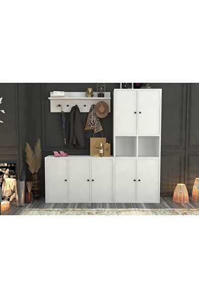 Nettrends Duvar Askılıklı Ayakkabılıklı Kapaklı Portmanto Beyaz 160 Cm Prt-10...