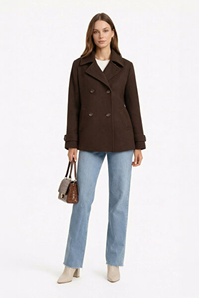 Soydan Güner Kadın Kısa Kruvaze Kaban Kahverengi 1460