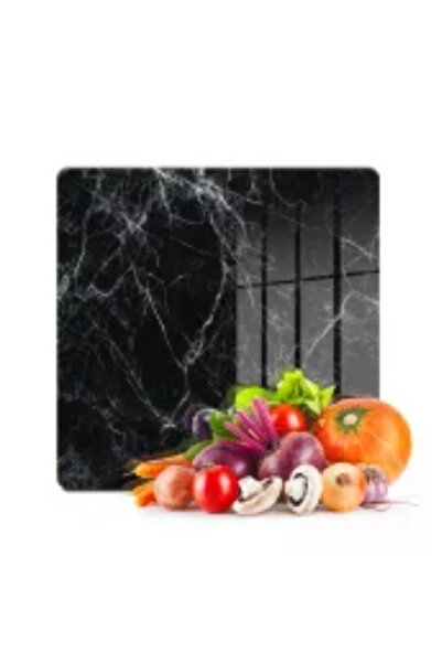 Decovetro لوح تقطيع زجاجي مربع منقوش باللونين الأبيض والأسود - 30x30 سم