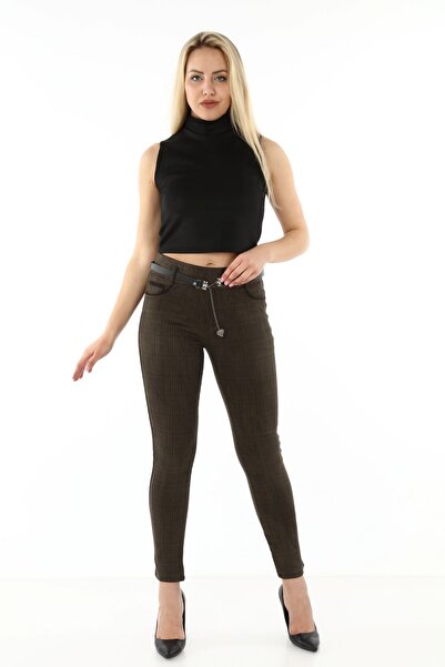 modayız Green Plaid Beltless Winter Stretchy Trousers L1-1694