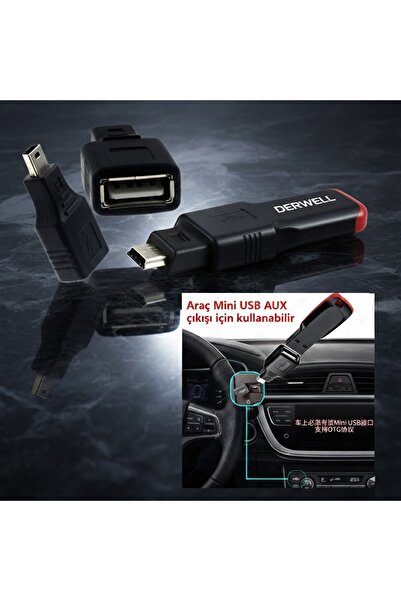 Derwell 5 Pin Mini Usb Erkek Usb Dişi Aparat Oto Teyp Flash Bellek Mini Usb V...