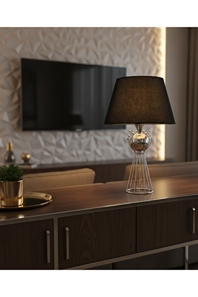 365GUNSERİSONU مصباح طاولة عاكس الضوء ذو الساق المعدنية السوداء المطلية بالكر...