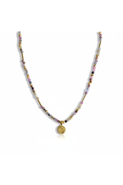 Lithora Jewellery Doğal Turmalin Taşlı Altın Kaplama 40+5 cm Gümüş Kolye