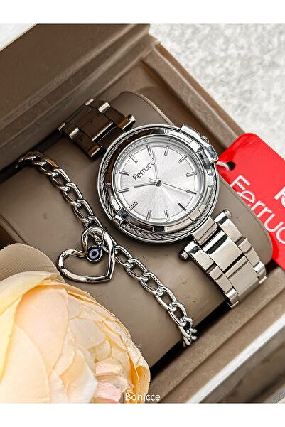 Ferrucci Çelik Kordon Gümüş Kadın Kol Saati Bileklik